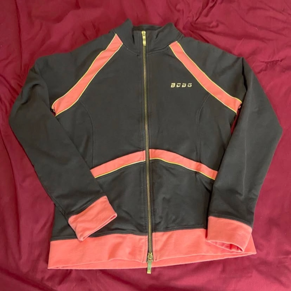 BCBG y2k pink / brown zip up track jacket